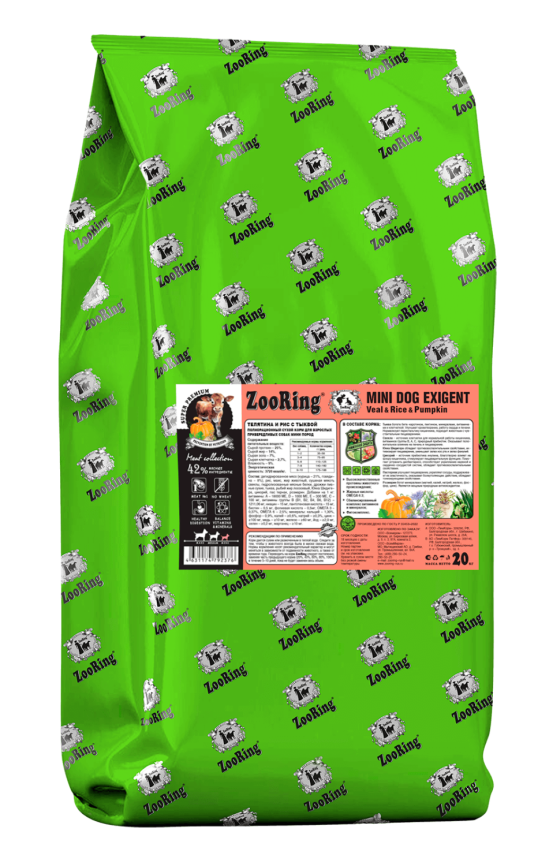 Zooring Mini Dog Exigent Телятина и рис с тыквой20 кг фото 1