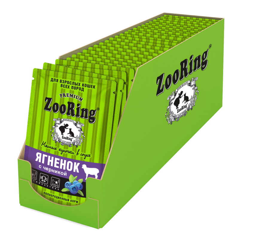 Zooring для кошек Сочные кусочки в соусе Ягненок с черникой 85 г x 24 шт фото 1