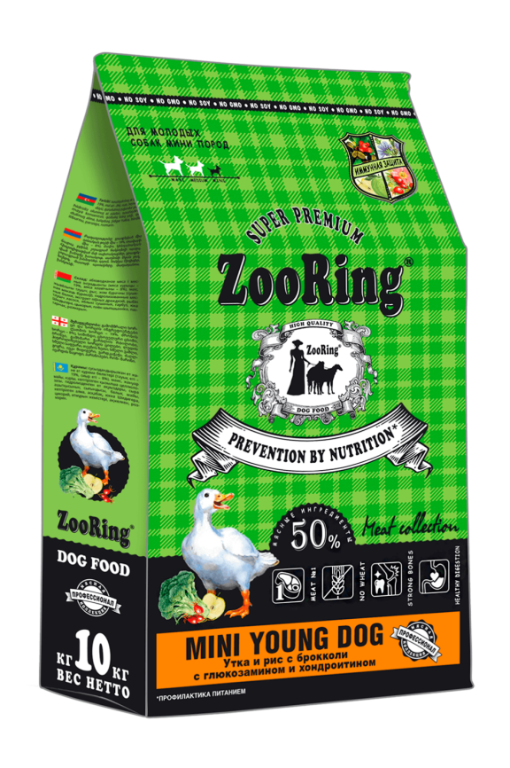 Zooring Mini Young Dog  Утка и рис с брокколи с глюкозамином и хондроитином 10 кг фото 1